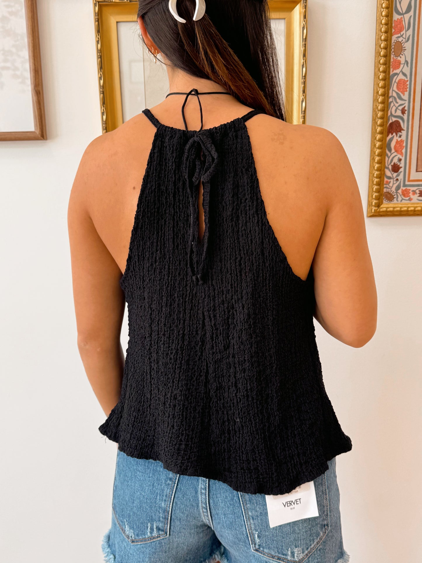 Textured Halter Overlay Top Shirts & Tops