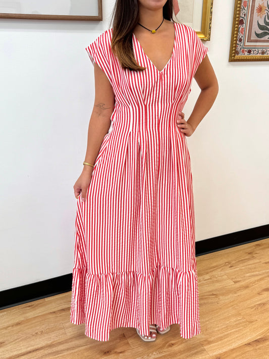 Pleated Waist Stripe Maxi Dress Dress