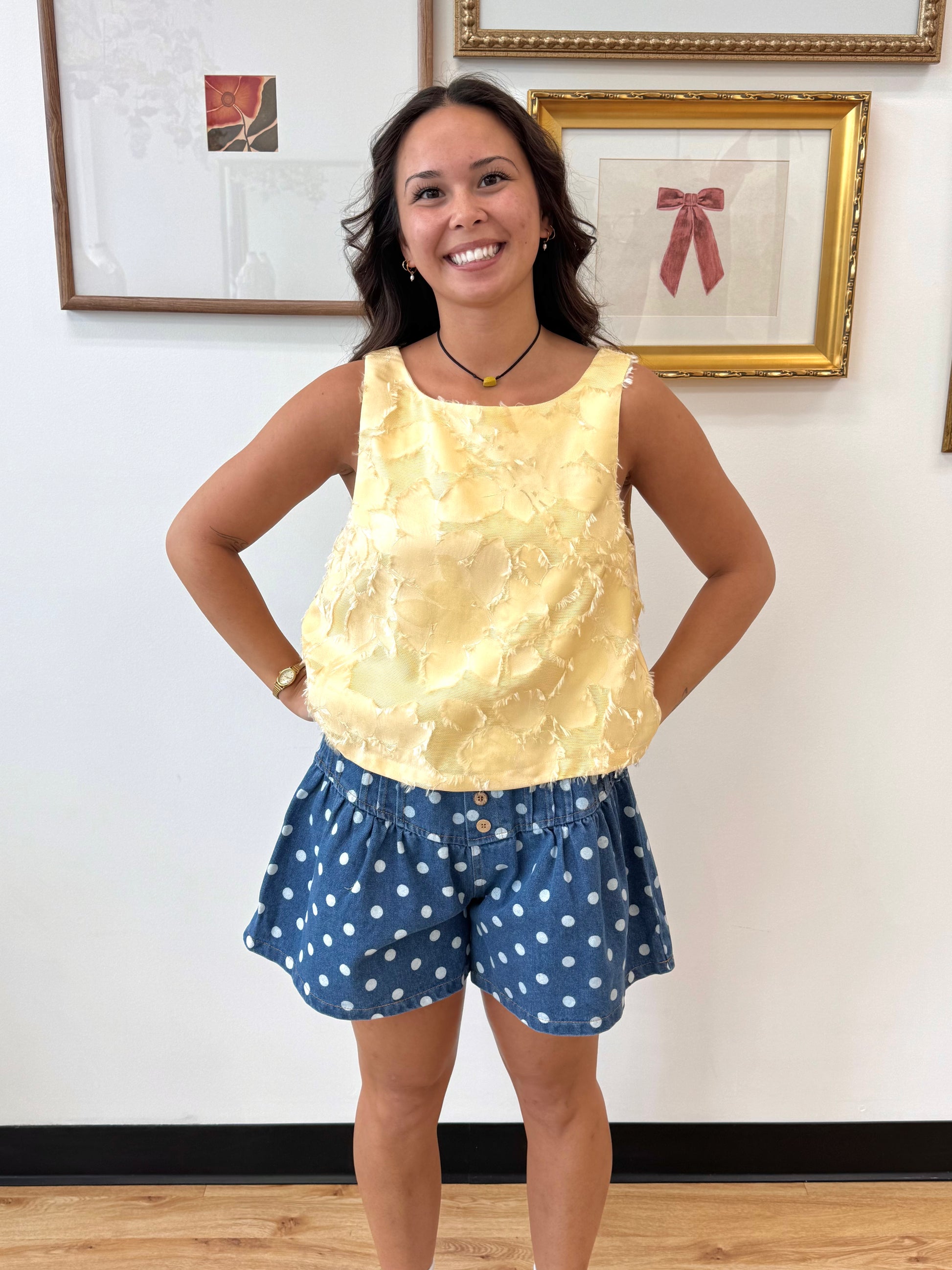 Yellow Jacquard Tank Top Shirts & Tops