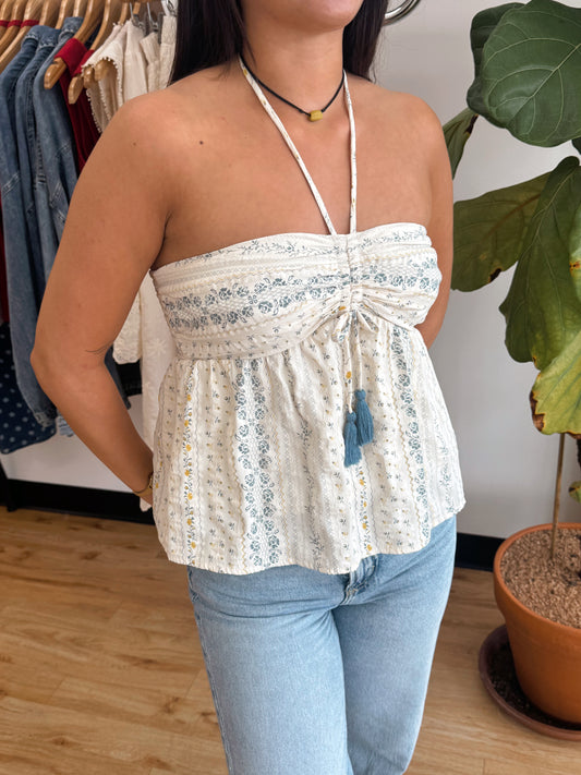 Ivory Floral Halter Top Shirts & Tops