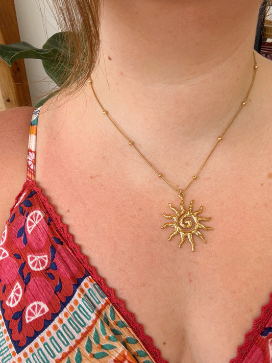 Golden Spiral Sun Pendant Necklace Necklaces
