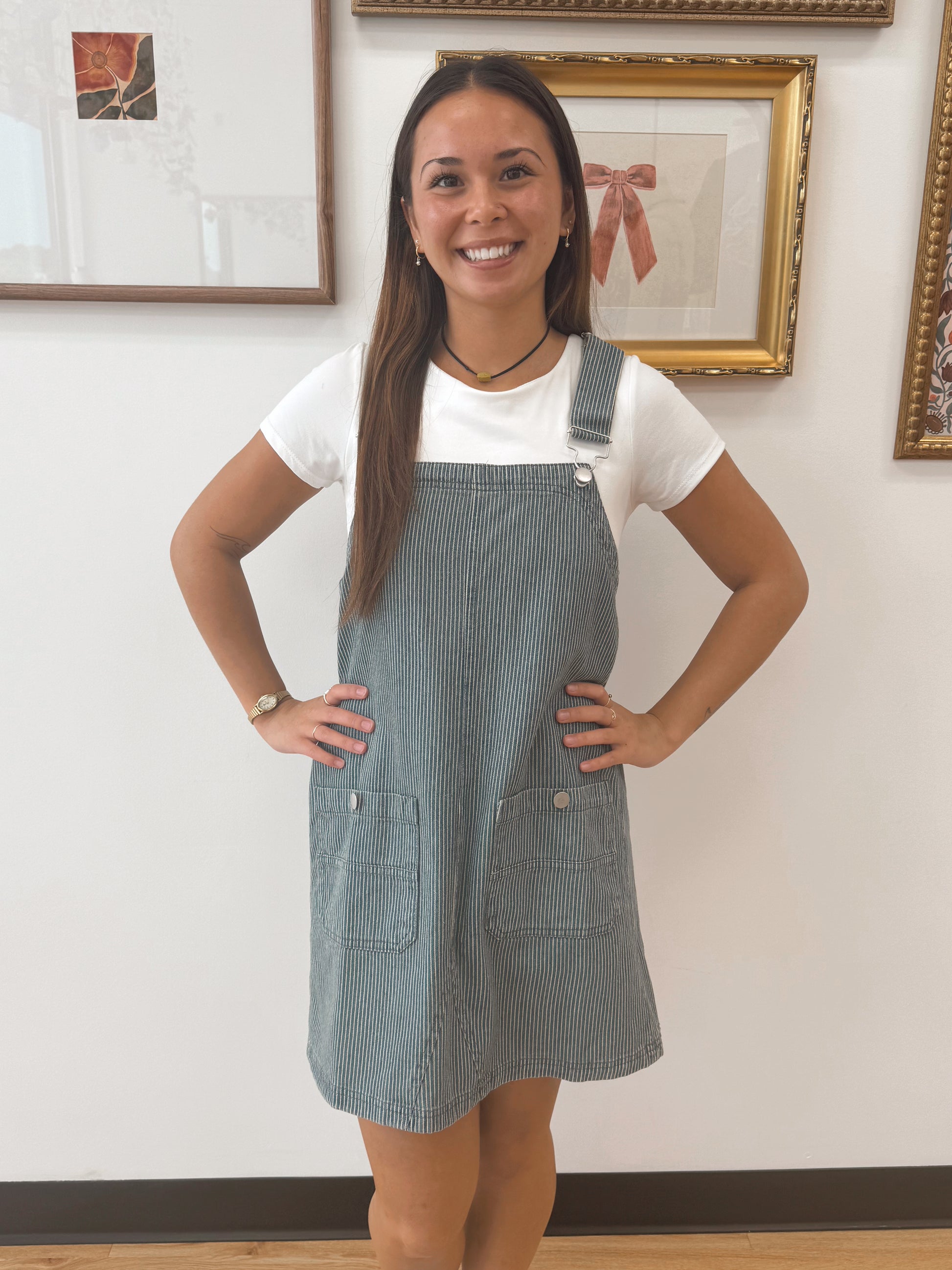 Striped Overall Mini Dress Large Striped Overall Mini Dress Large