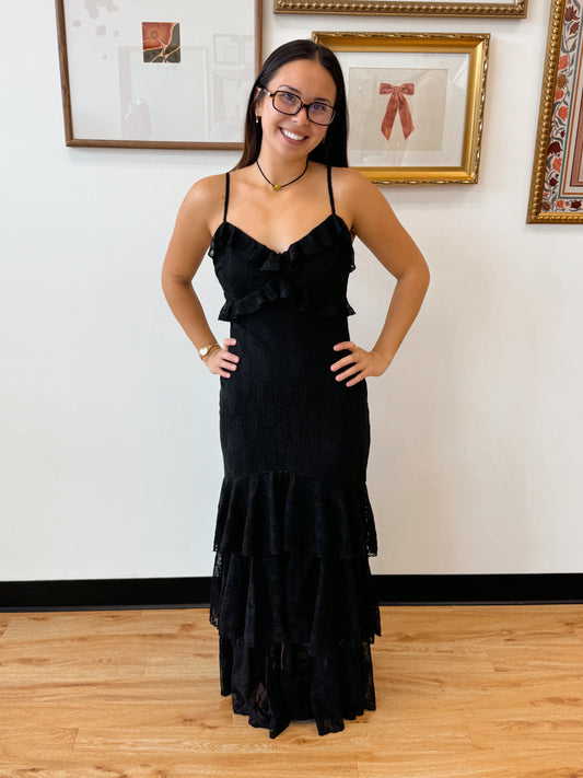 Tiered Black Lace Dress