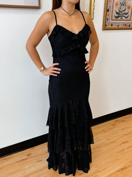 Tiered Black Lace Dress