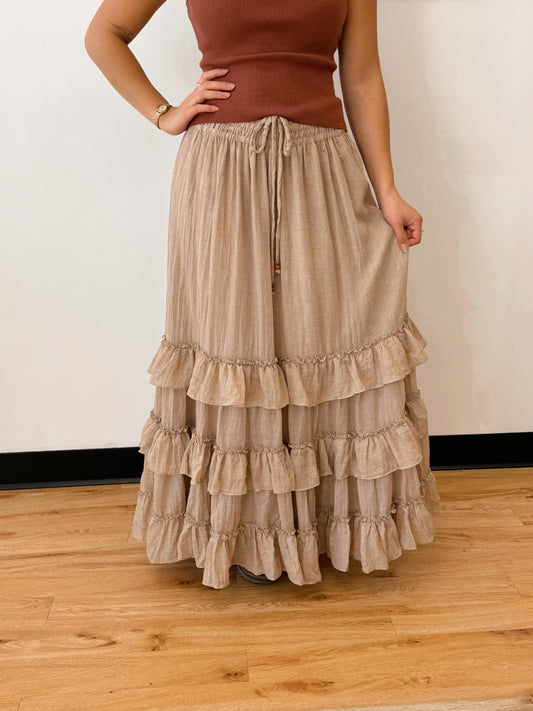 Tiered Ruffle Taupe Skirt Skirt