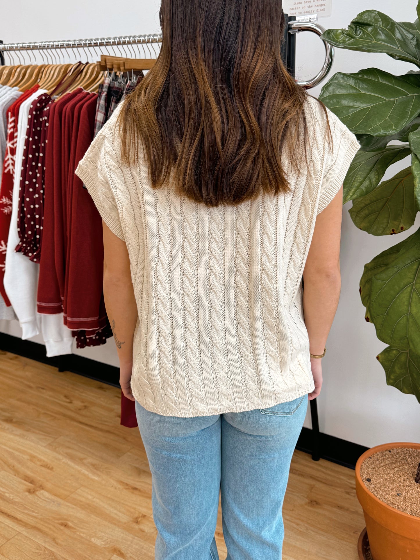 Short Sleeve Cable Knit Sweater Shirts & Tops
