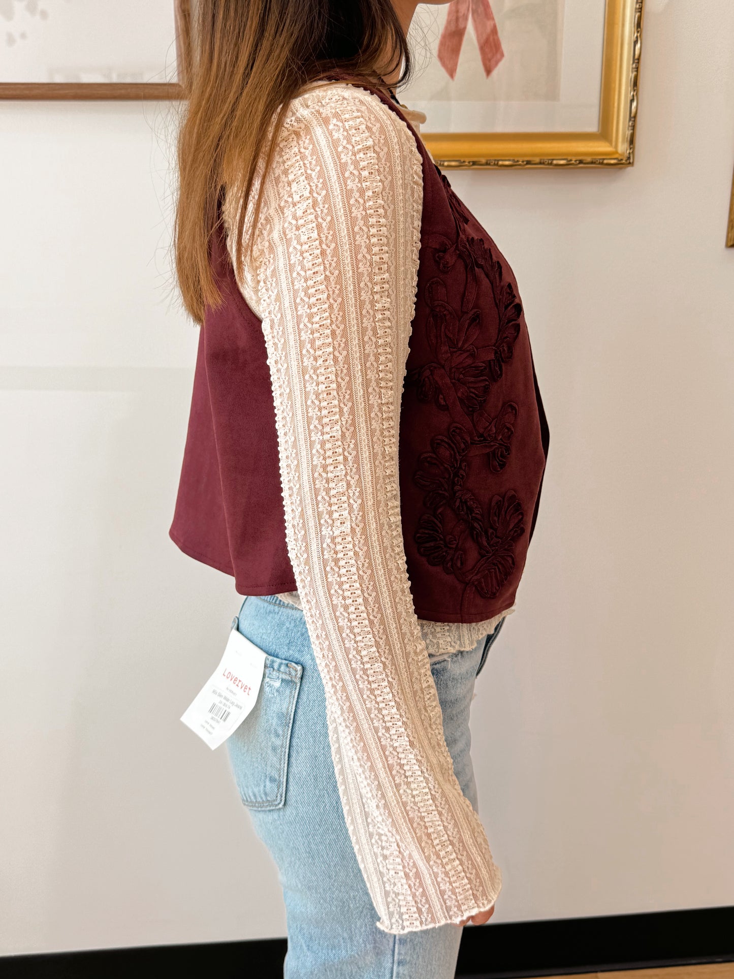 Burgundy Suede Detailed Vest Shirts & Tops