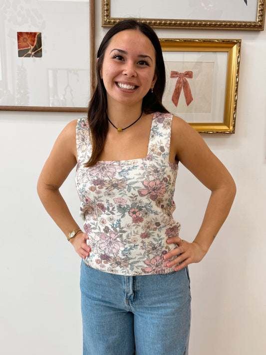 Floral Square Neck Tank Top Shirts & Tops
