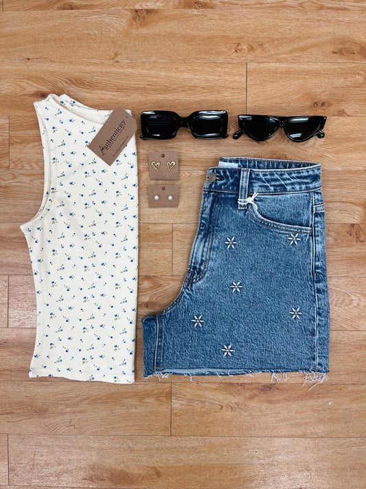 Yellow Floral Boat Neck Tank Shirts & Tops