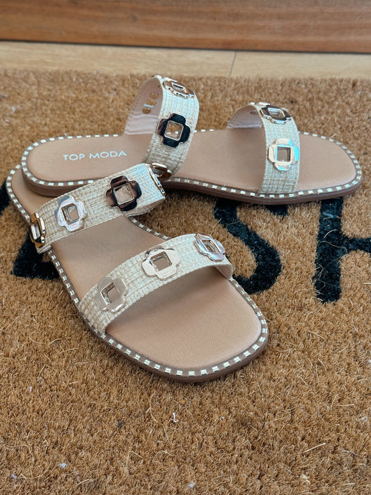 Raffia Gold Accent Sandals Shoes