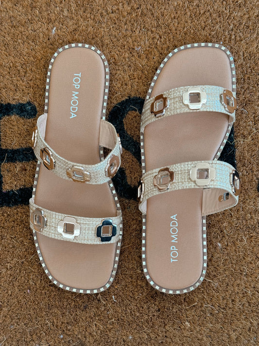 Raffia Gold Accent Sandals Shoes