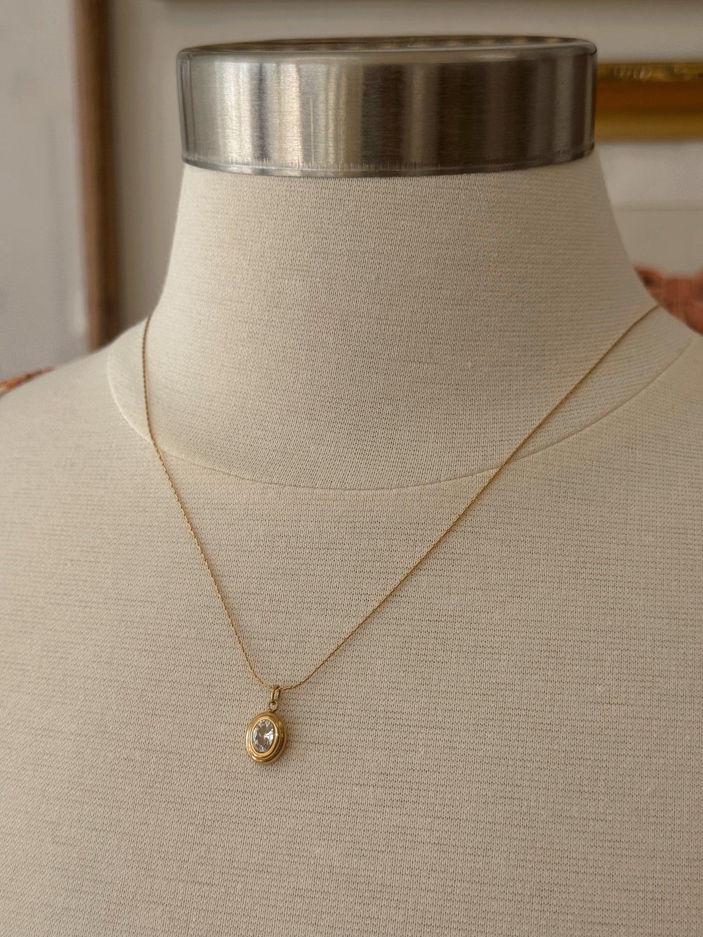 Oval Rhinestone Charm Necklace Necklaces