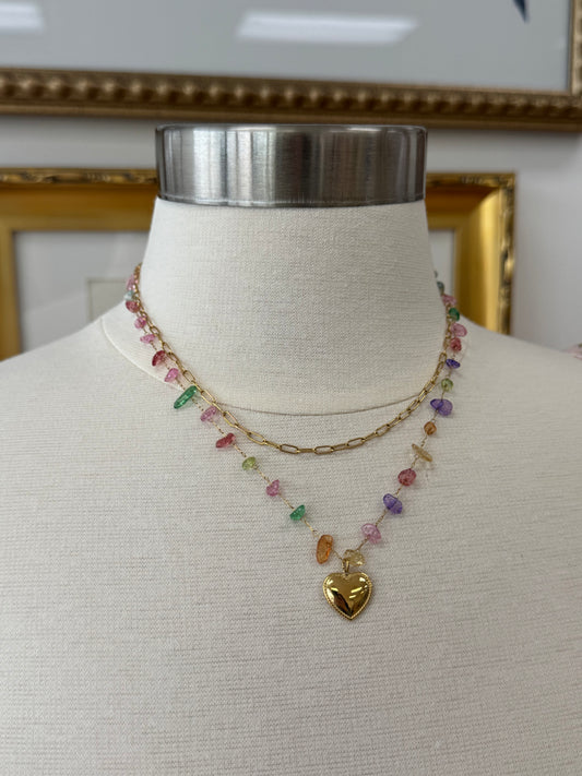 Heart Crystal Beaded Double-Layer Necklace Necklaces
