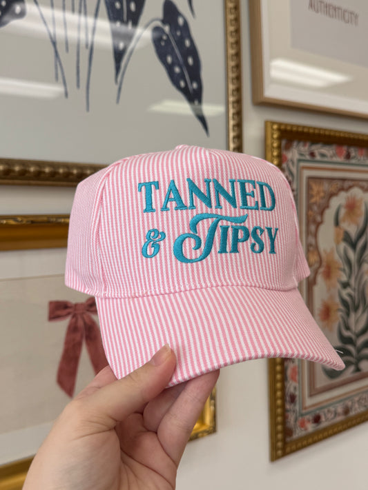 Tanned & Tipsy Seersucker Trucker Hat Hat