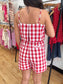 Red Gingham Scalloped Trim Romper Romper