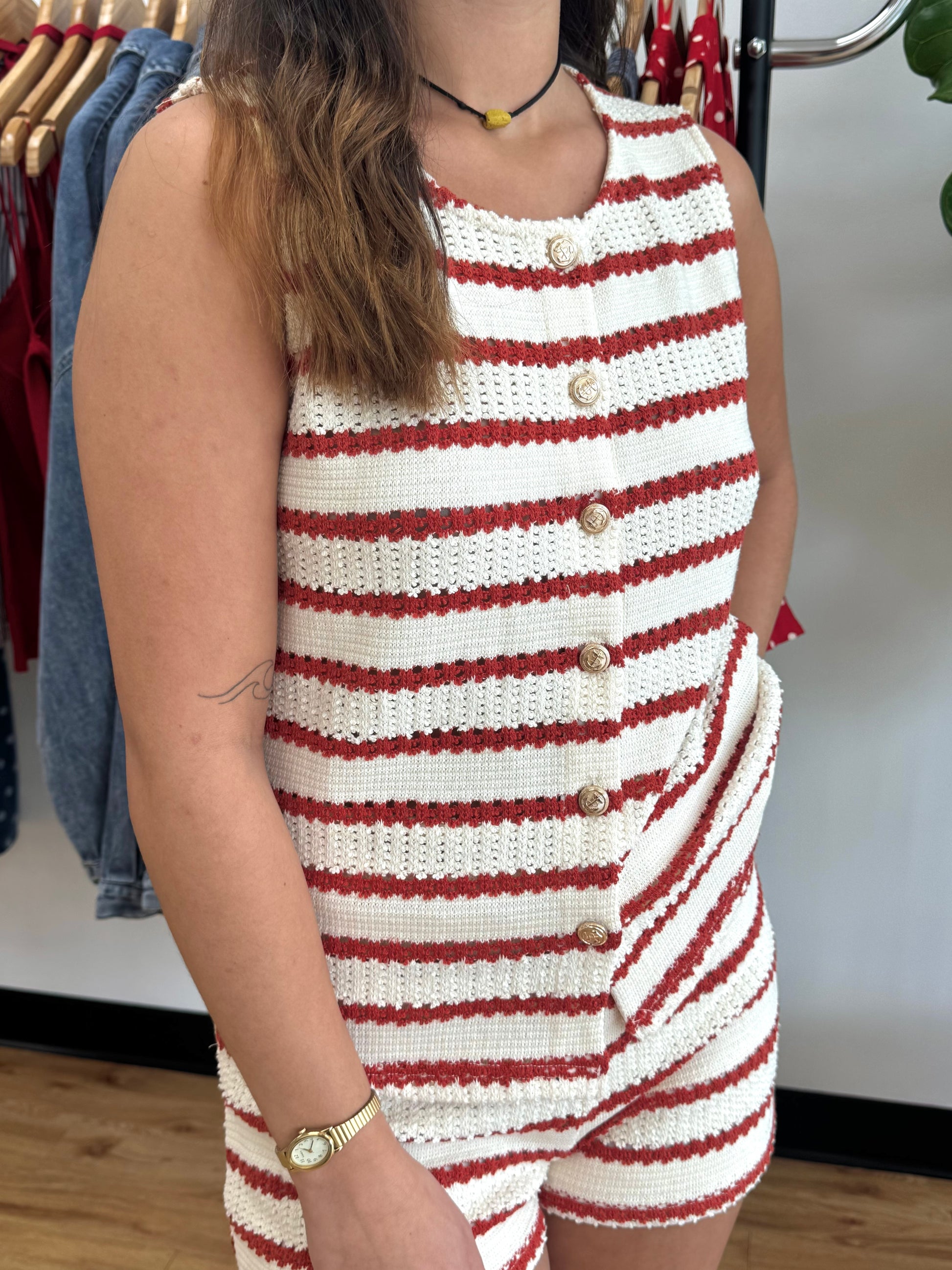 Red Striped Knit Tank Top Shirts & Tops