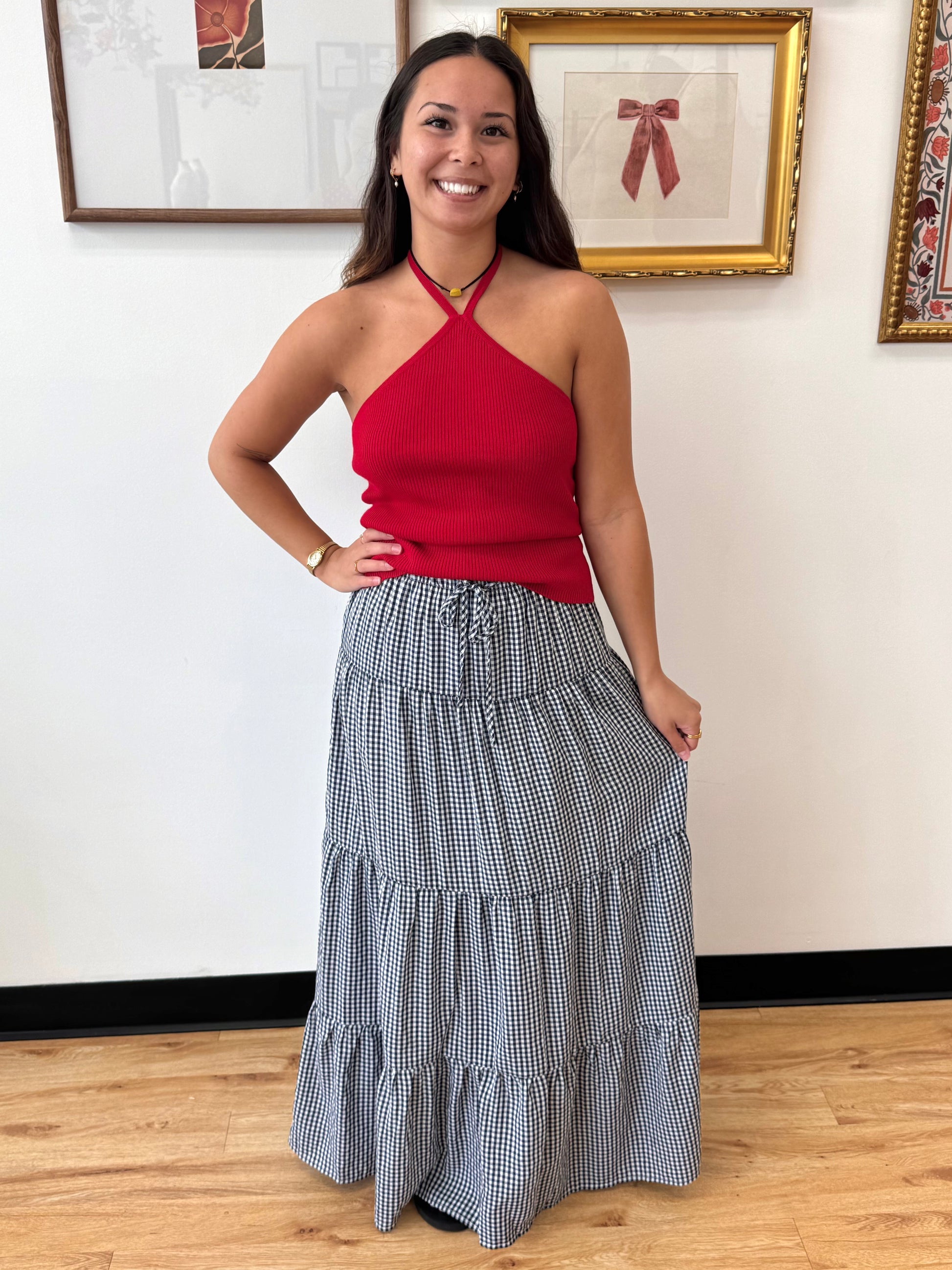 Gingham Tiered Maxi Skirt Skirt