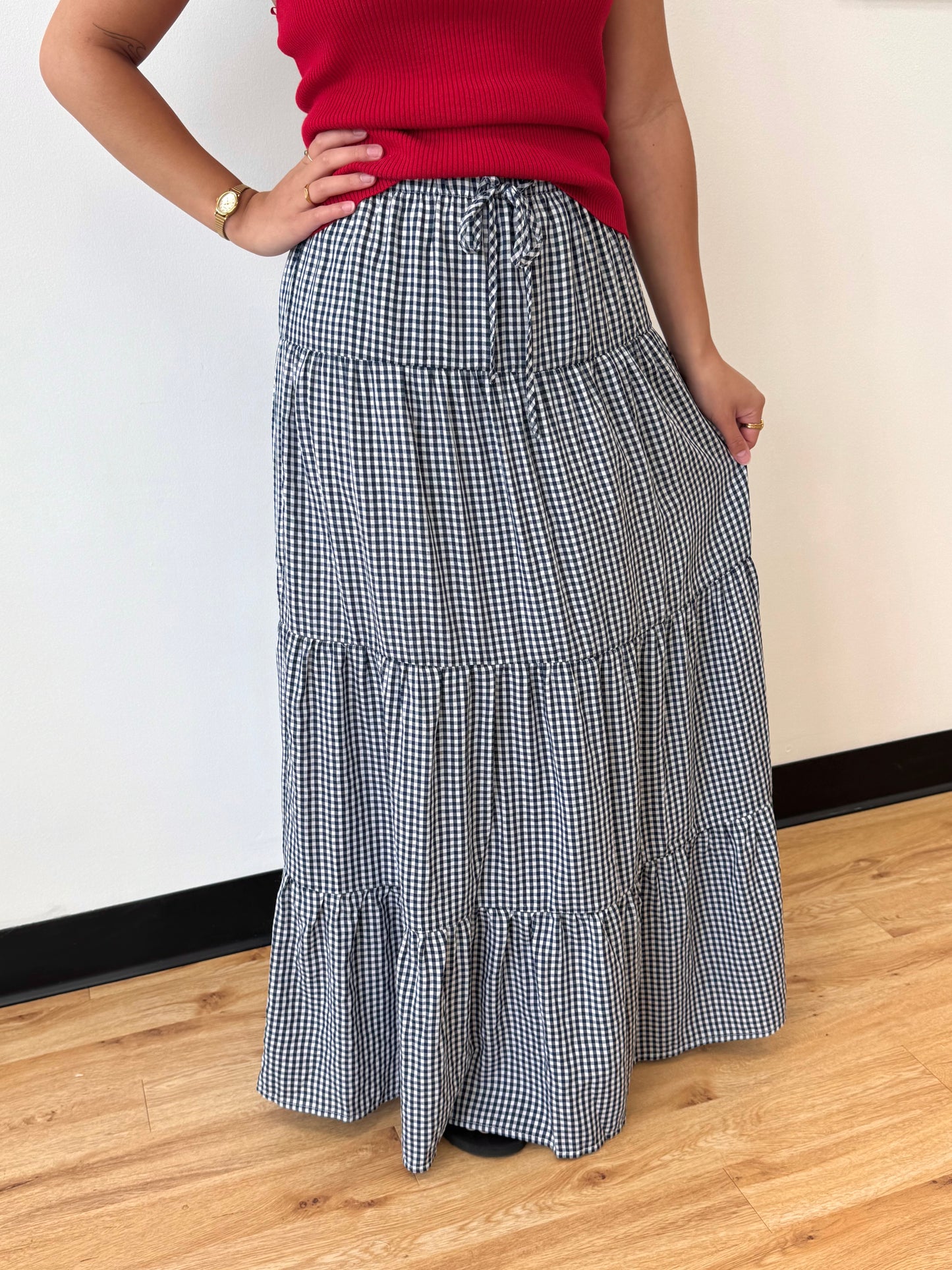Gingham Tiered Maxi Skirt Skirt