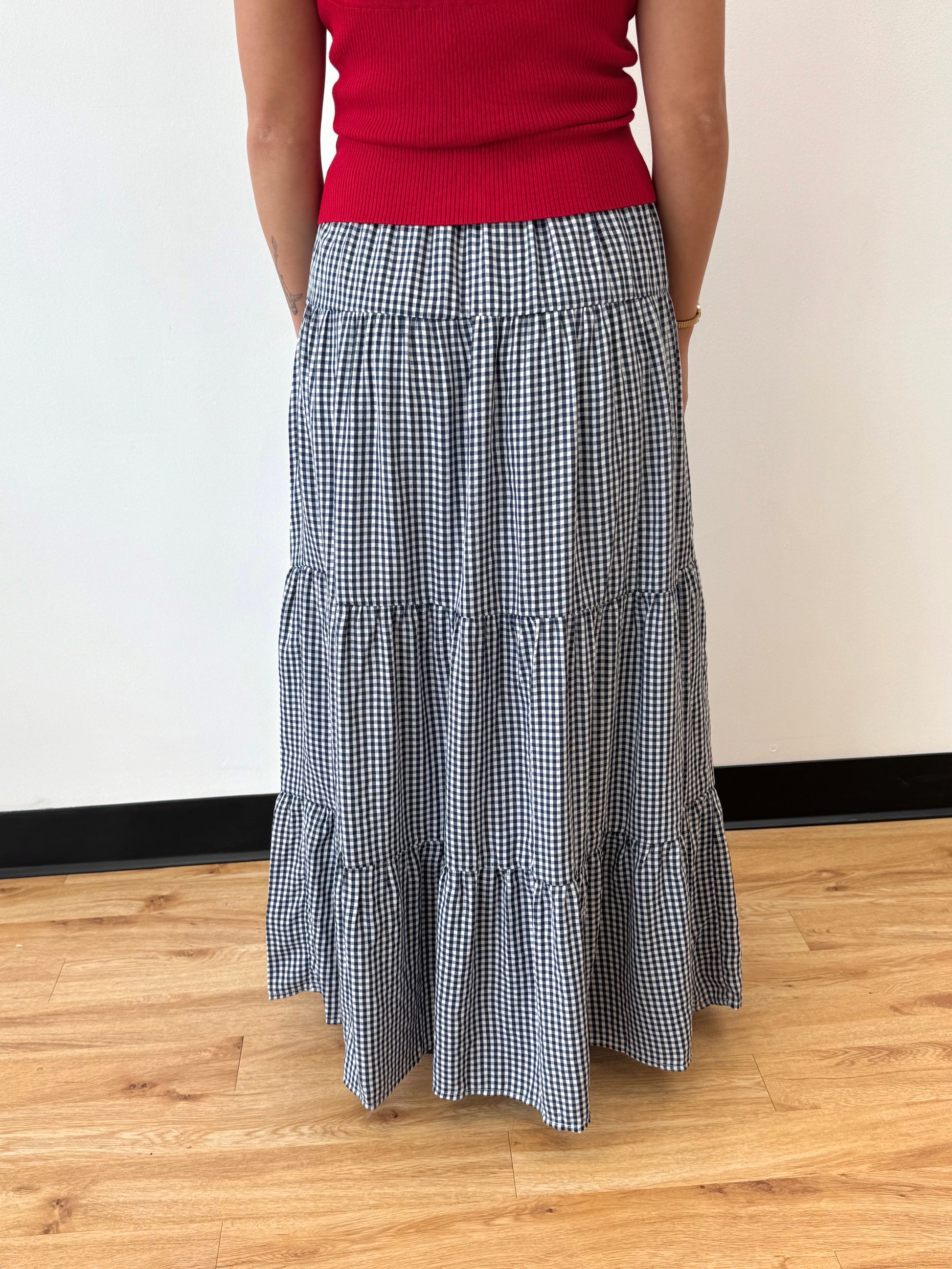 Gingham Tiered Maxi Skirt Skirt
