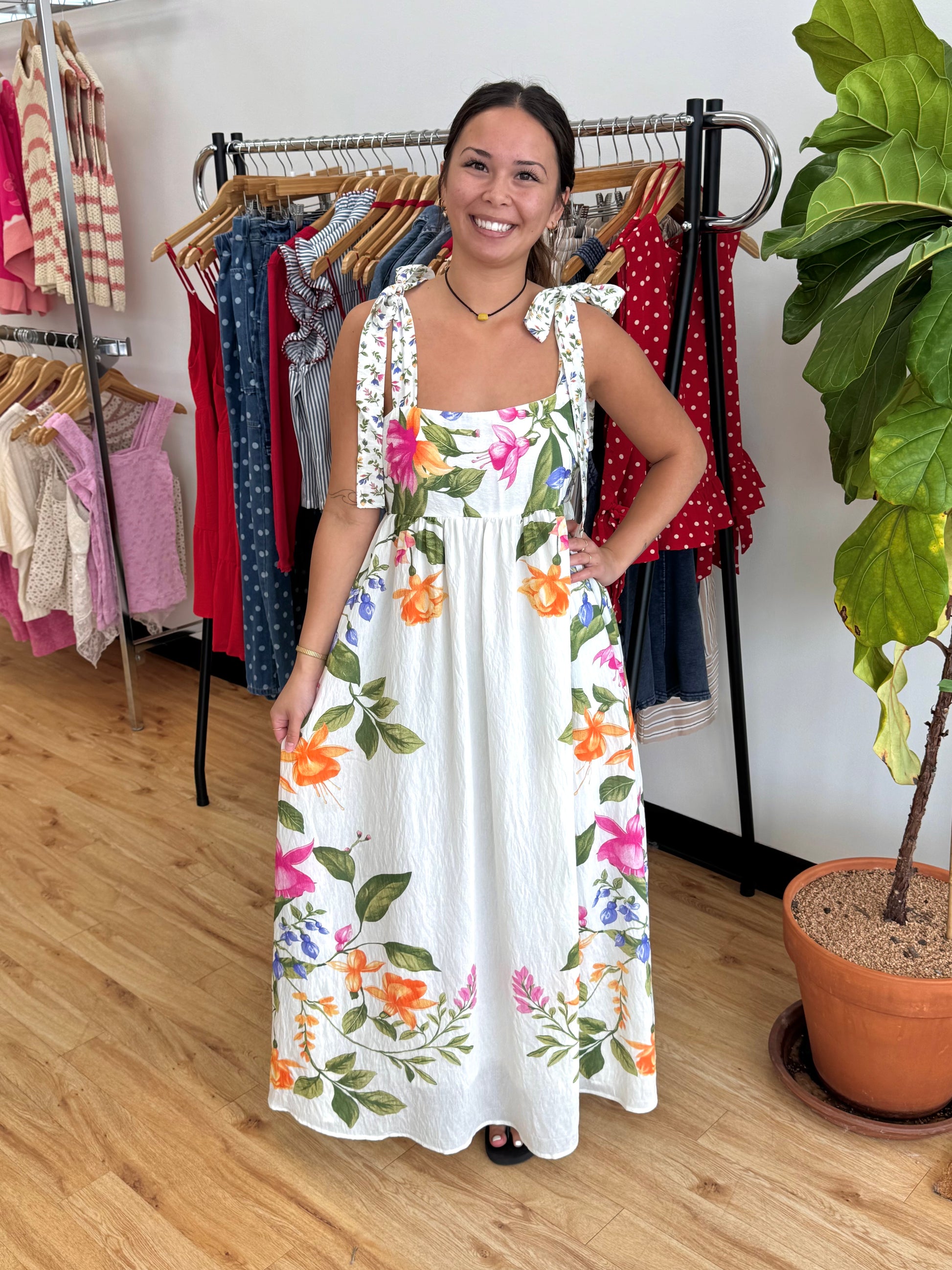 Summer Floral Shoulder Tie Dress Dress