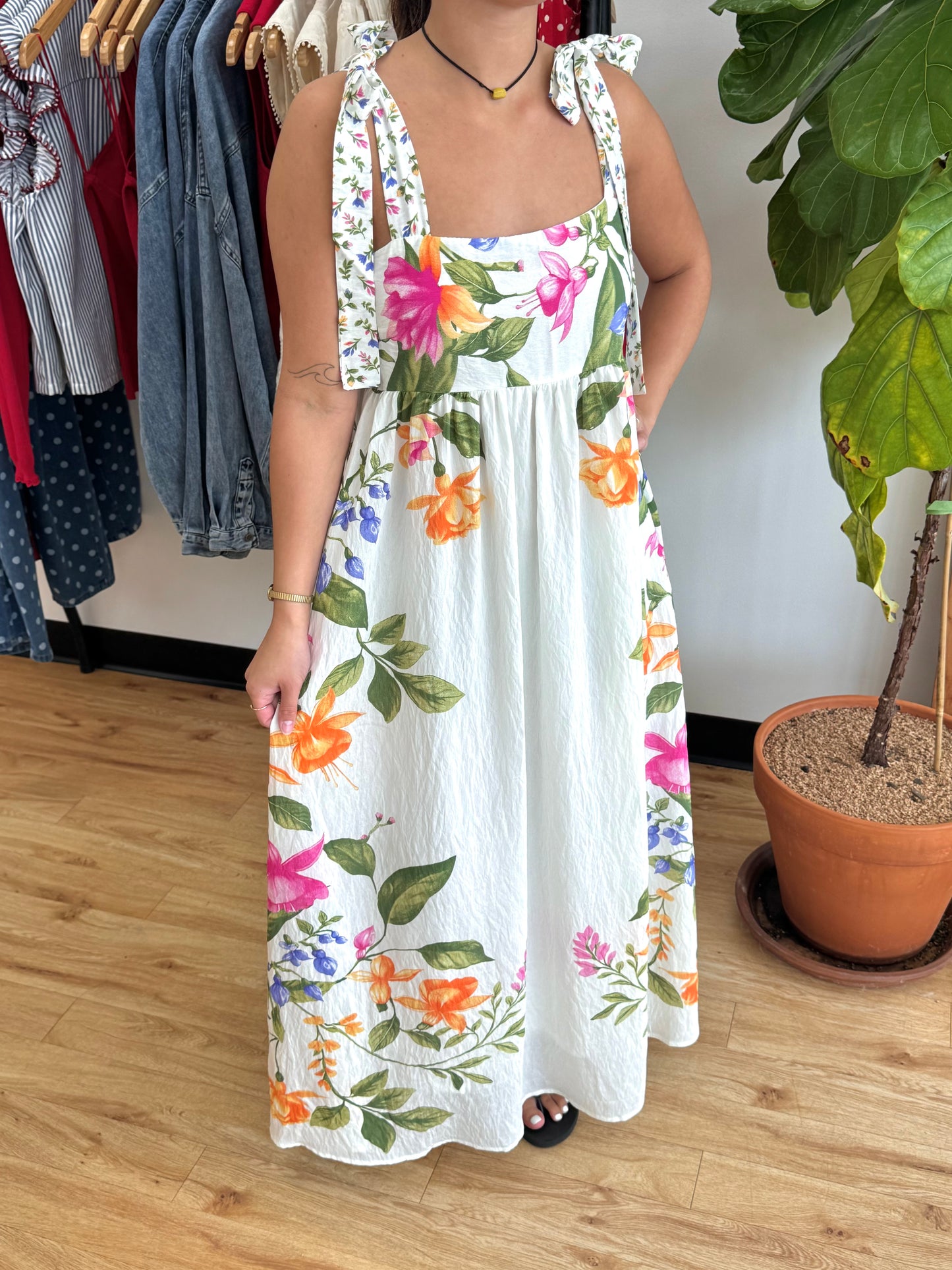 Summer Floral Shoulder Tie Dress Dress