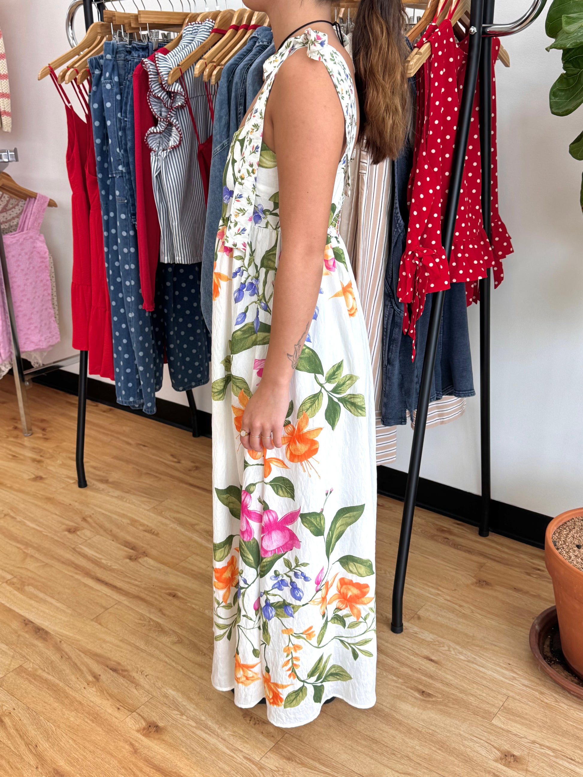 Summer Floral Shoulder Tie Dress Dress