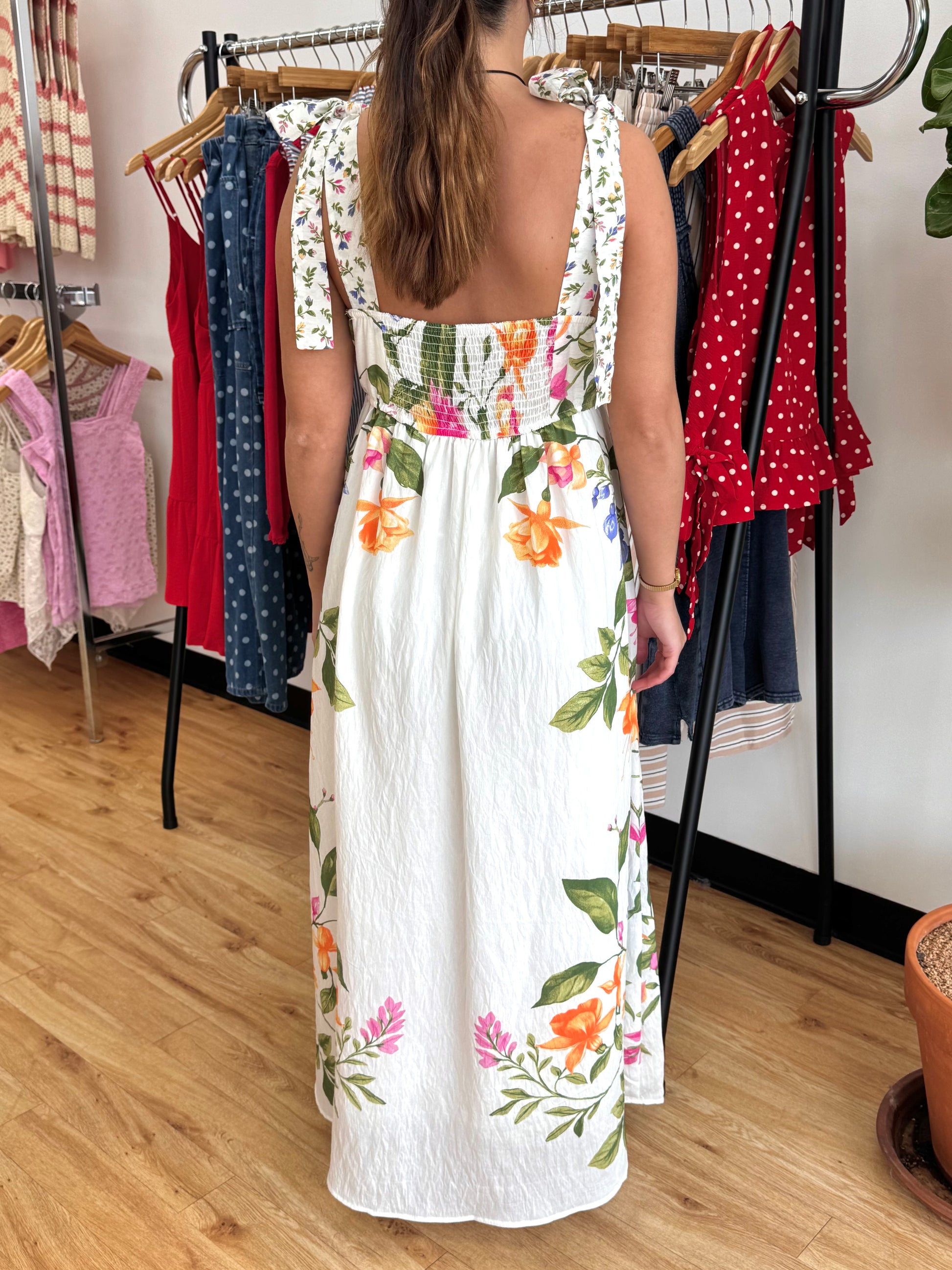 Summer Floral Shoulder Tie Dress Dress