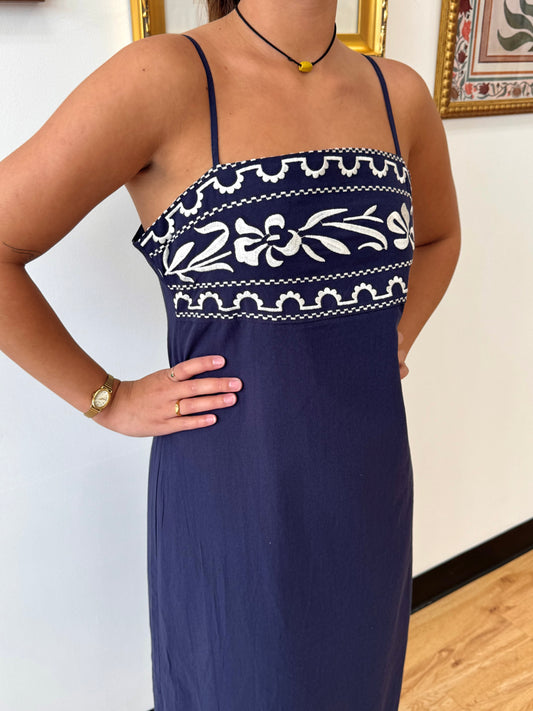 Embroidered Border Cotton Midi Dress Dress