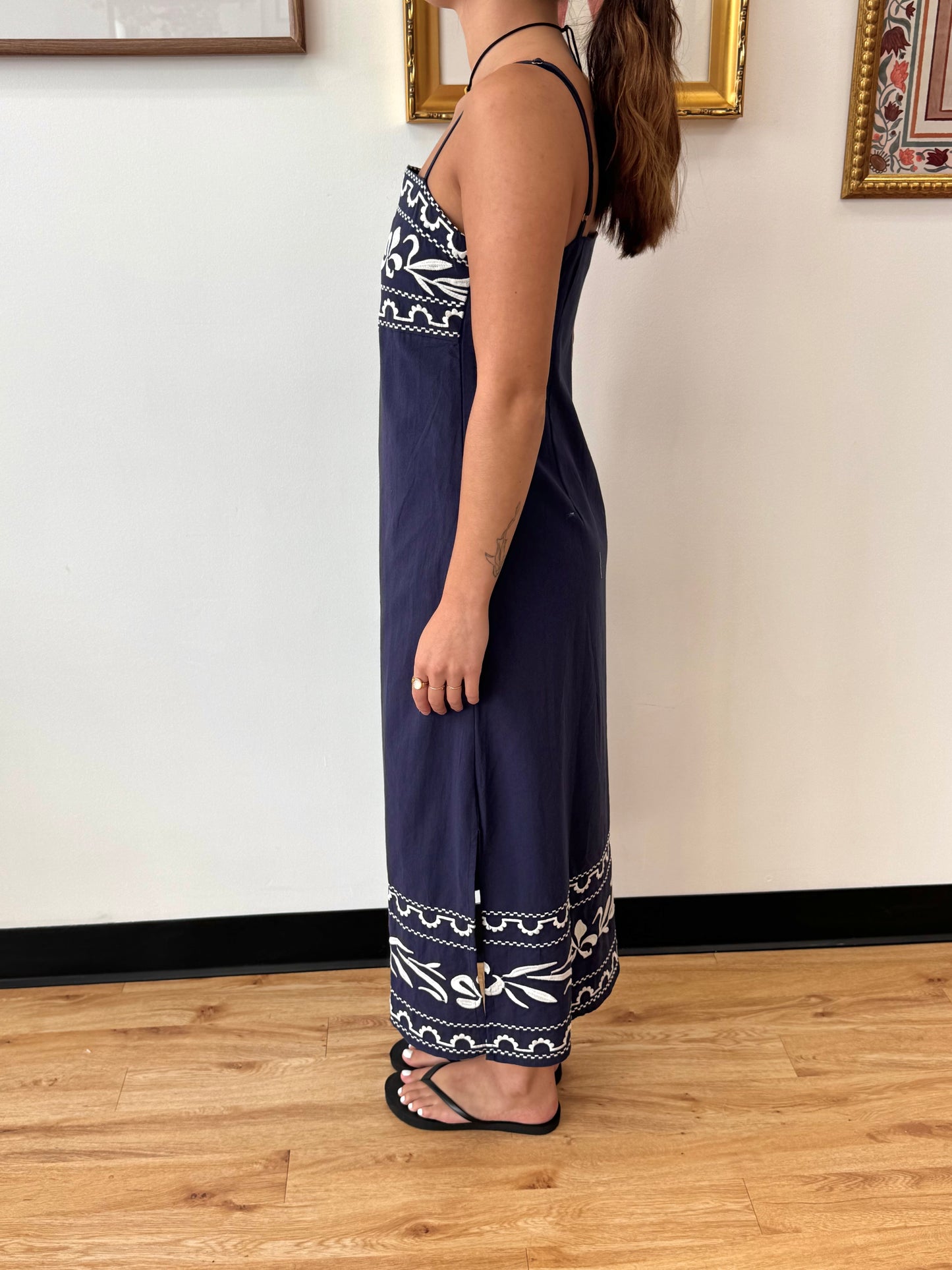Embroidered Border Cotton Midi Dress Dress
