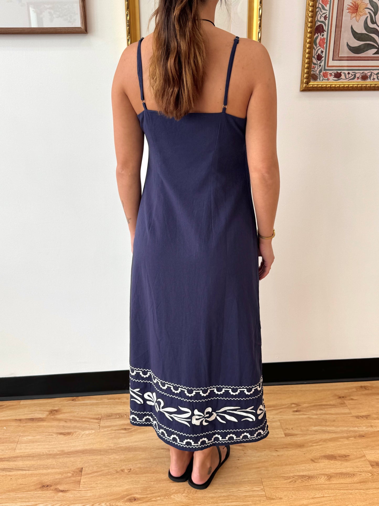 Embroidered Border Cotton Midi Dress Dress