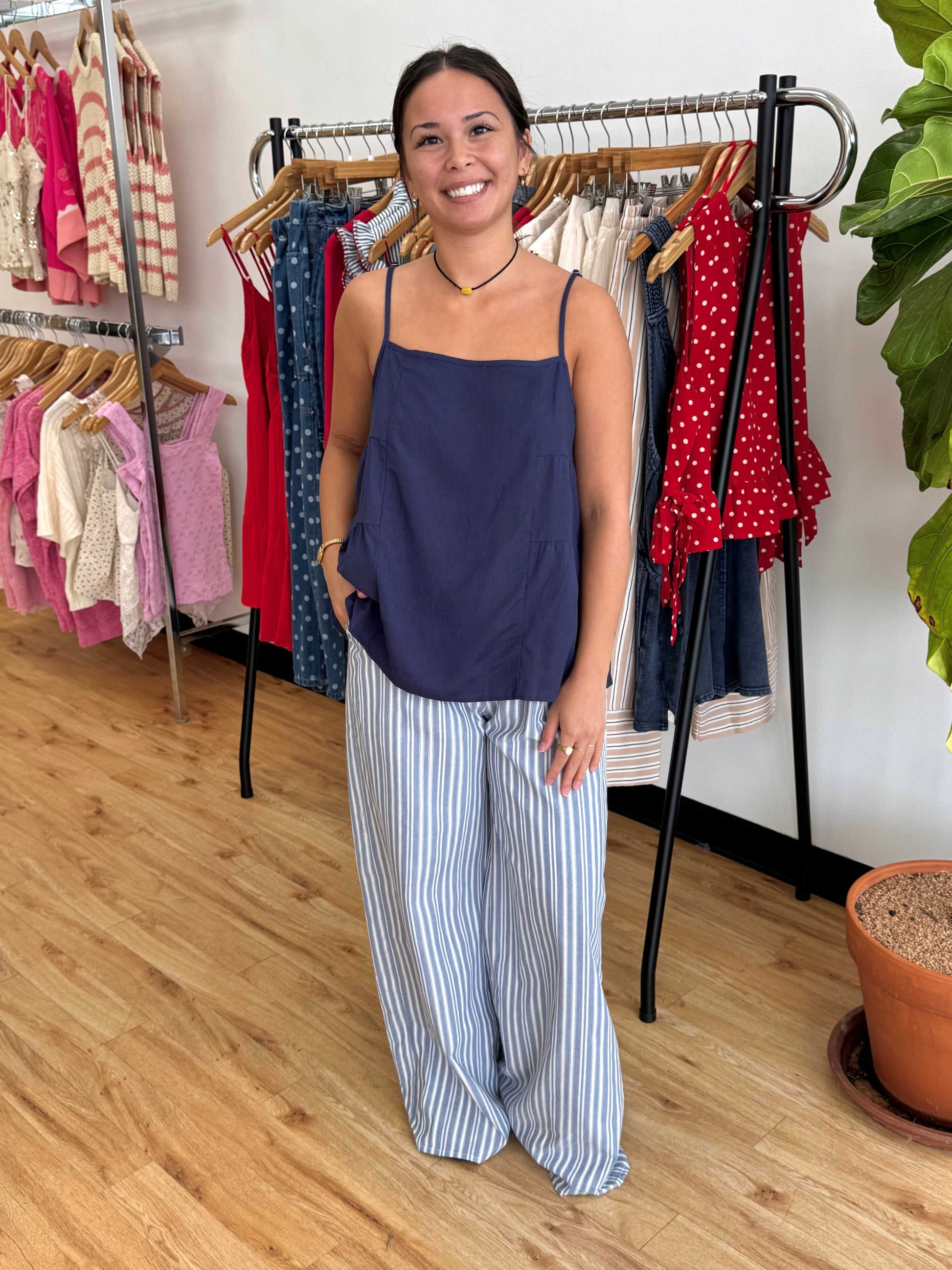Striped Cotton Wide-Leg Pants Pants