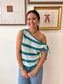 Off Shoulder Teal Striped Top Shirts & Tops