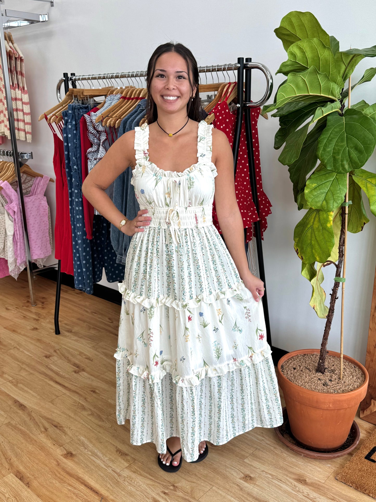 Tiered Floral Color-Block Dress Dress