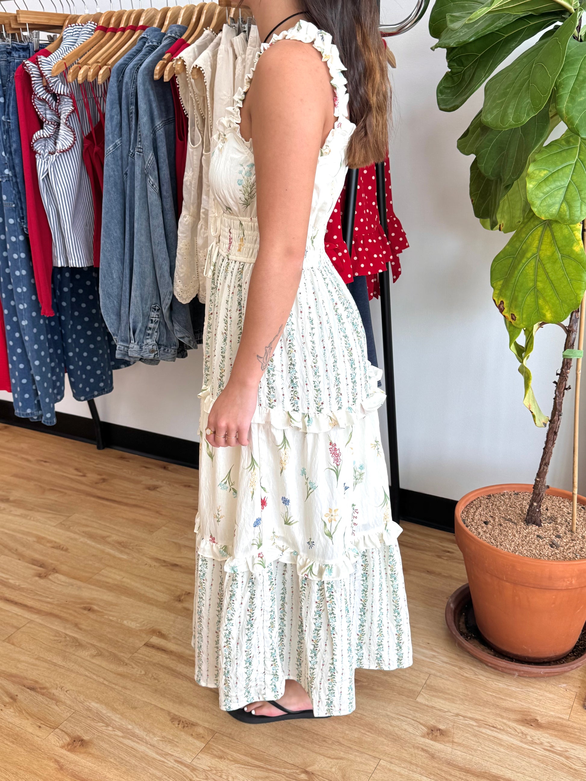 Tiered Floral Color-Block Dress Dress