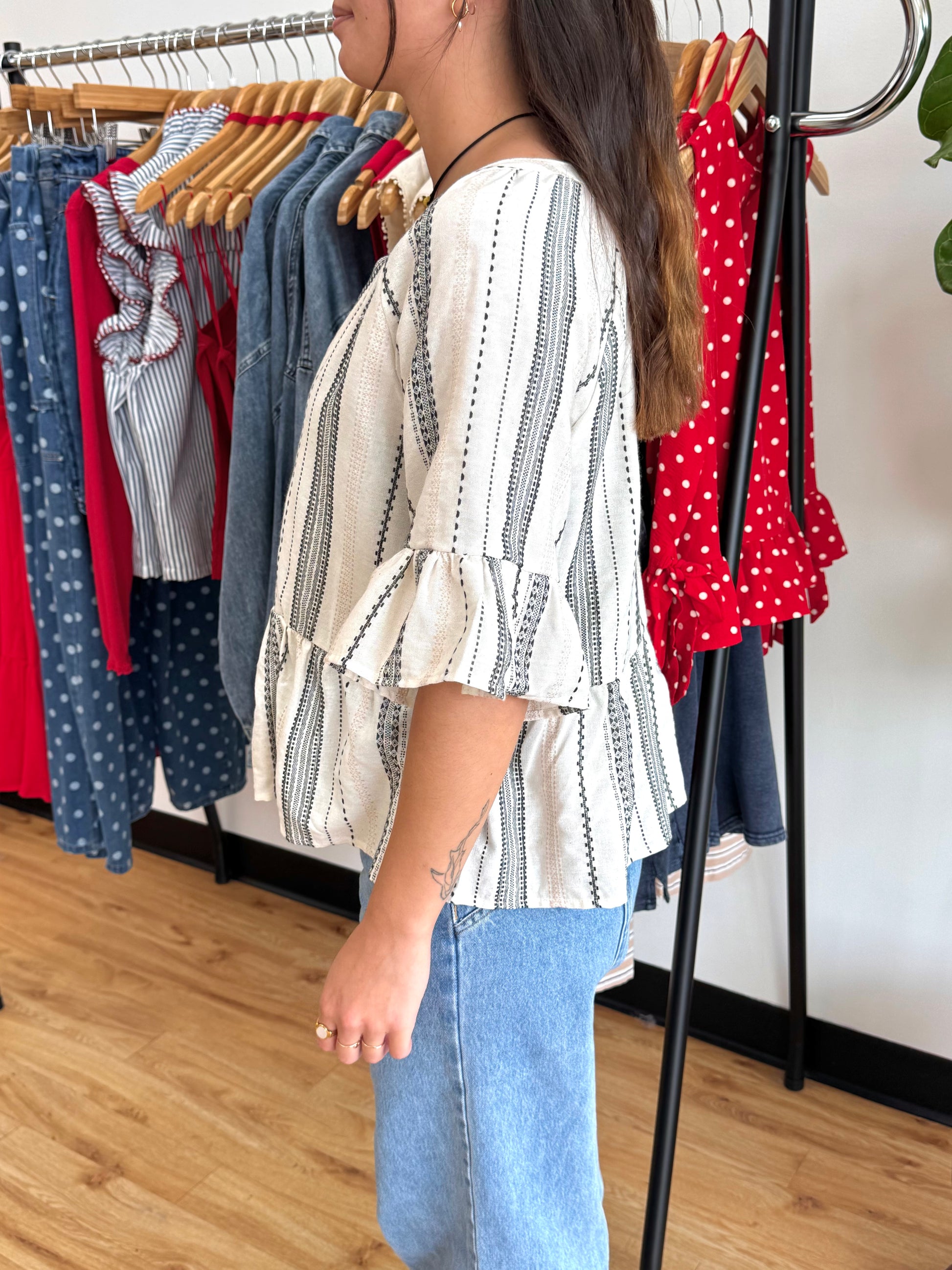 Striped Weave Ruffle Top Shirts & Tops