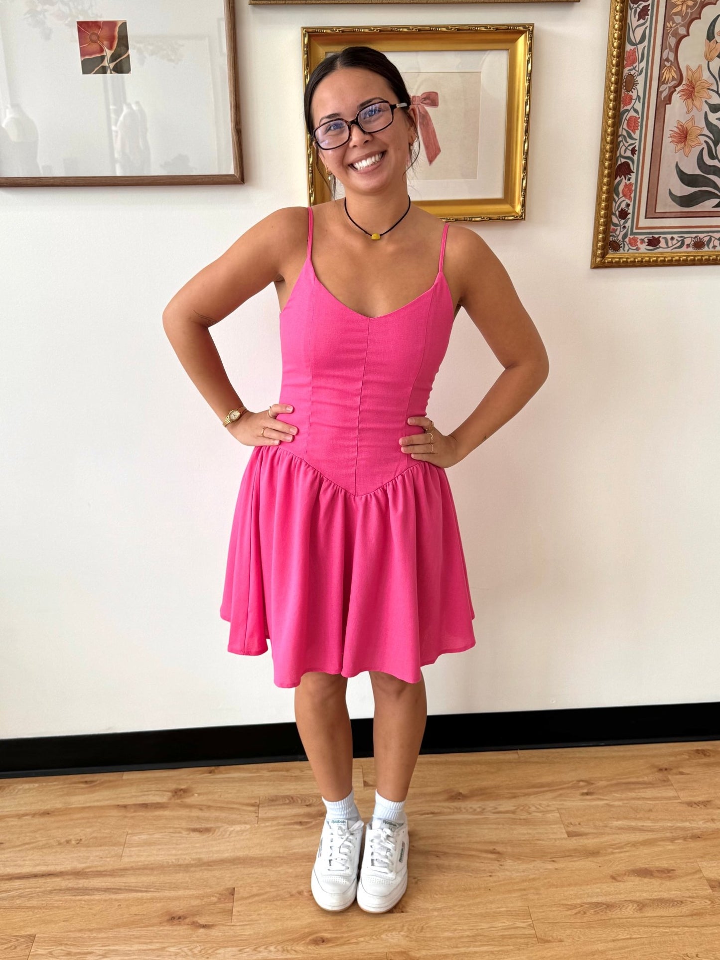 Basque Waist Pink Mini Dress Dress
