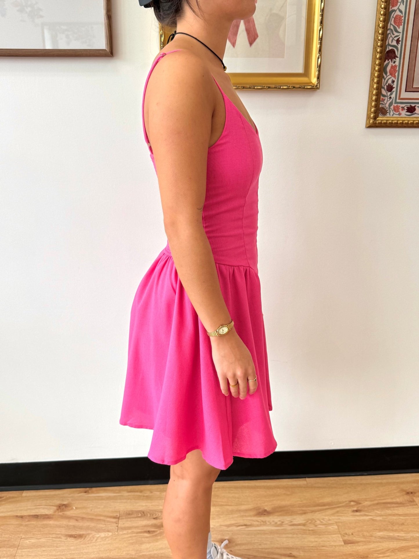 Basque Waist Pink Mini Dress Dress