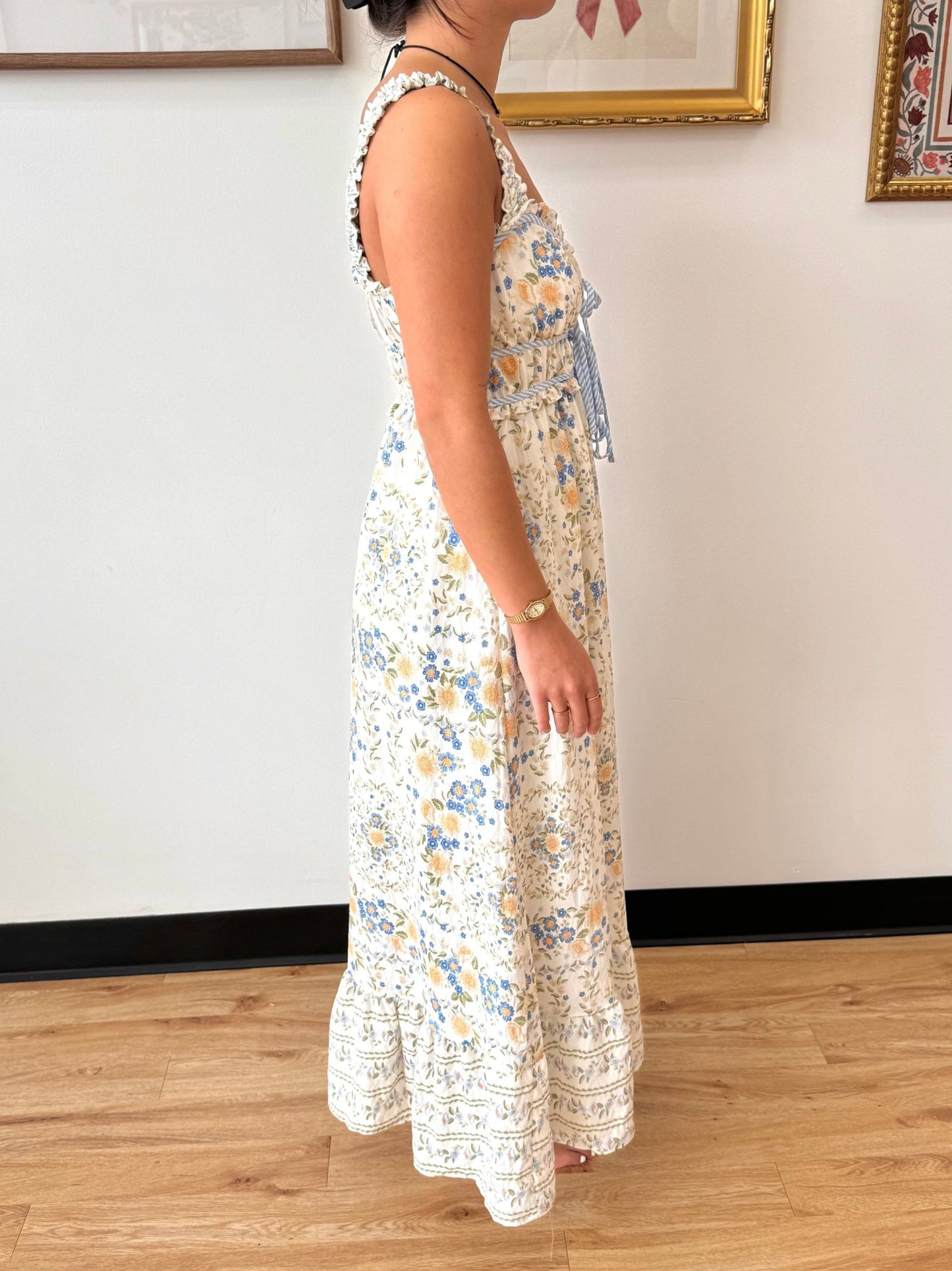 Blue Border Floral Dress Dress