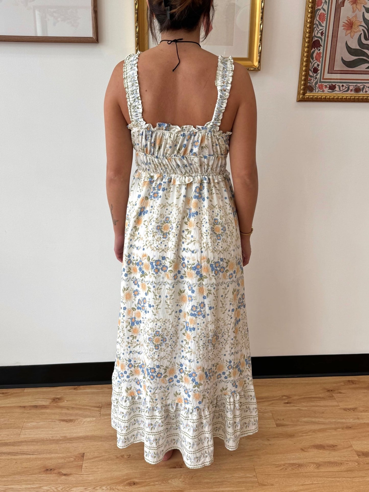 Blue Border Floral Dress Dress