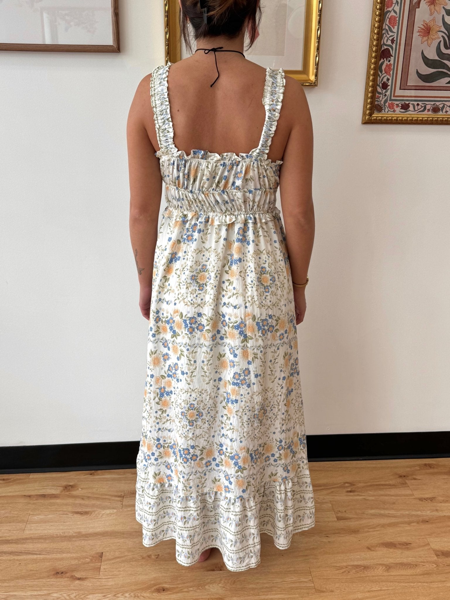 Blue Border Floral Dress Dress