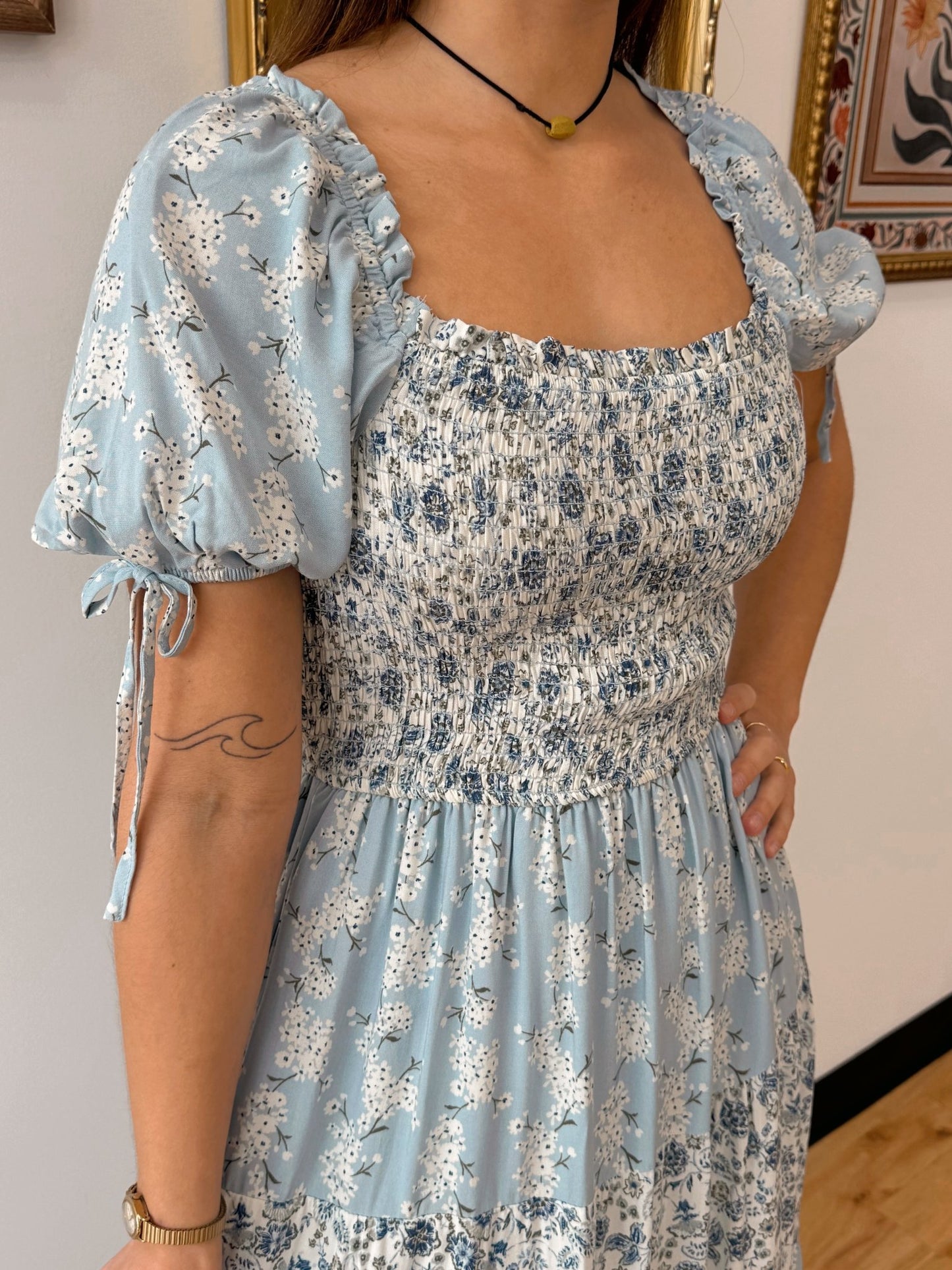 Blue Floral Colorblock Midi Dress Authenticity Blue Floral Colorblock Midi Dress Authenticity