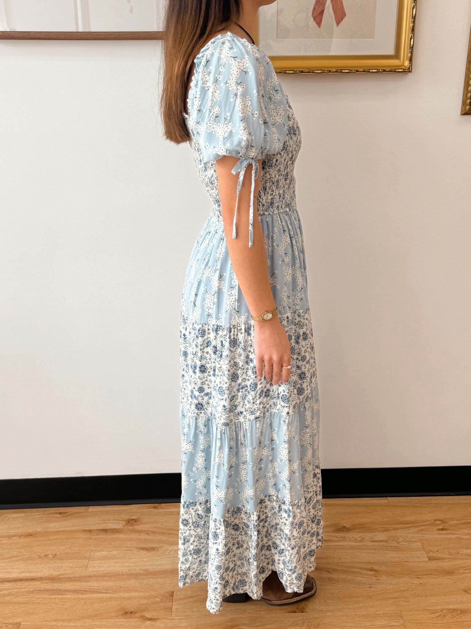 Blue Floral Colorblock Midi Dress Authenticity Blue Floral Colorblock Midi Dress Authenticity