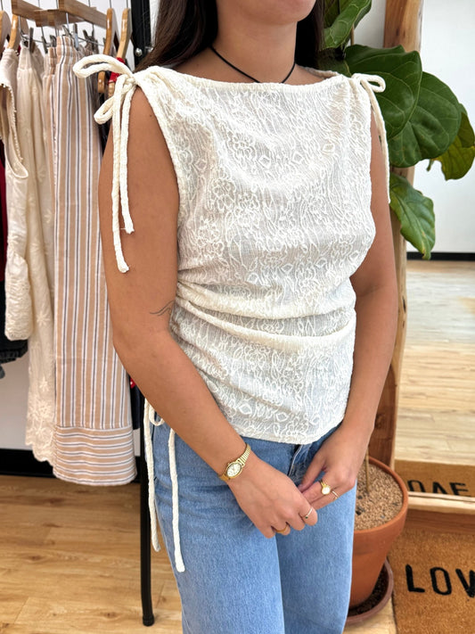 Boat Neck Ivory Lace Top Shirts & Tops