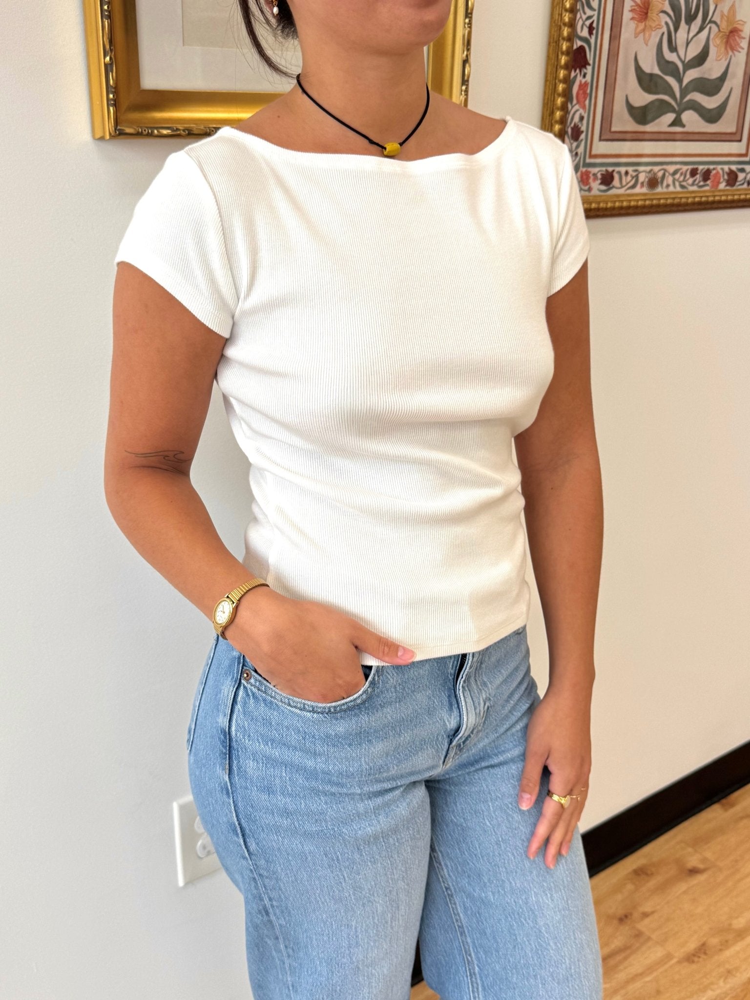 Boat Neck Short Sleeve Tee Shirts & Tops