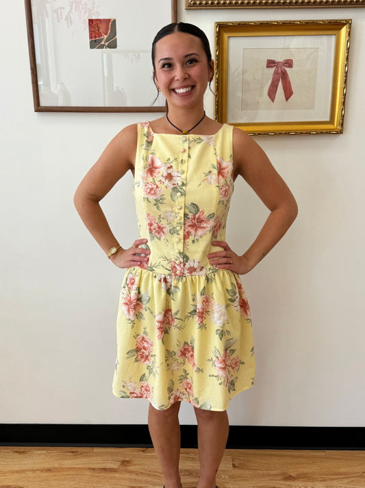 Boatneck Yellow Floral Dress Dress