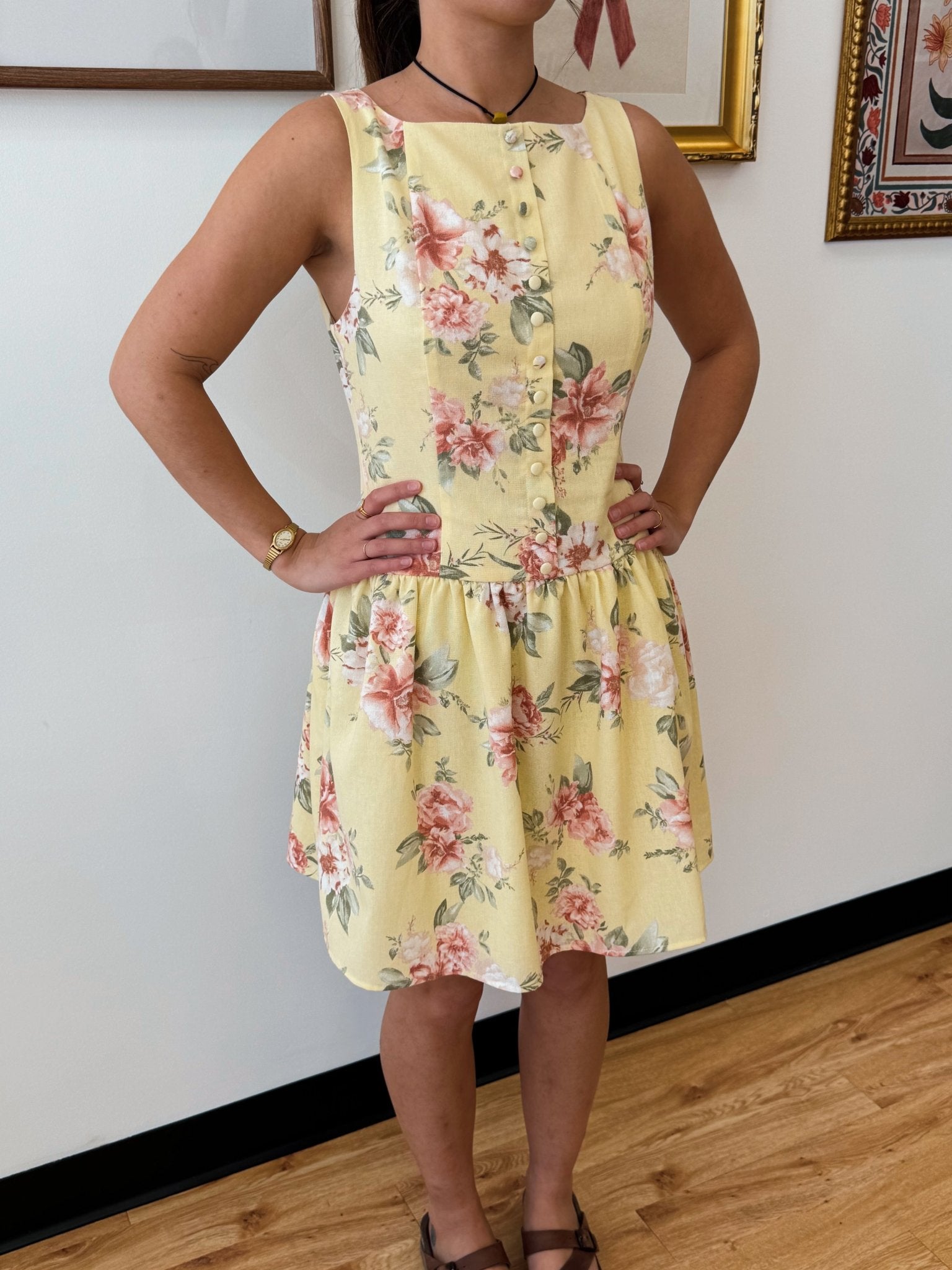 Boatneck Yellow Floral Dress Dress
