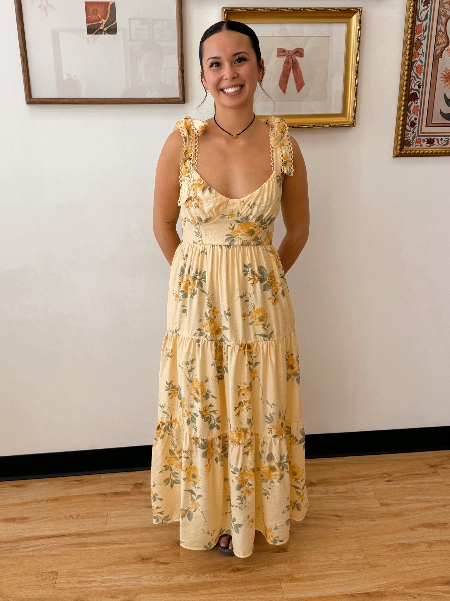 Butter Yellow Floral Midi Dress Authenticity Butter Yellow Floral Midi Dress Authenticity