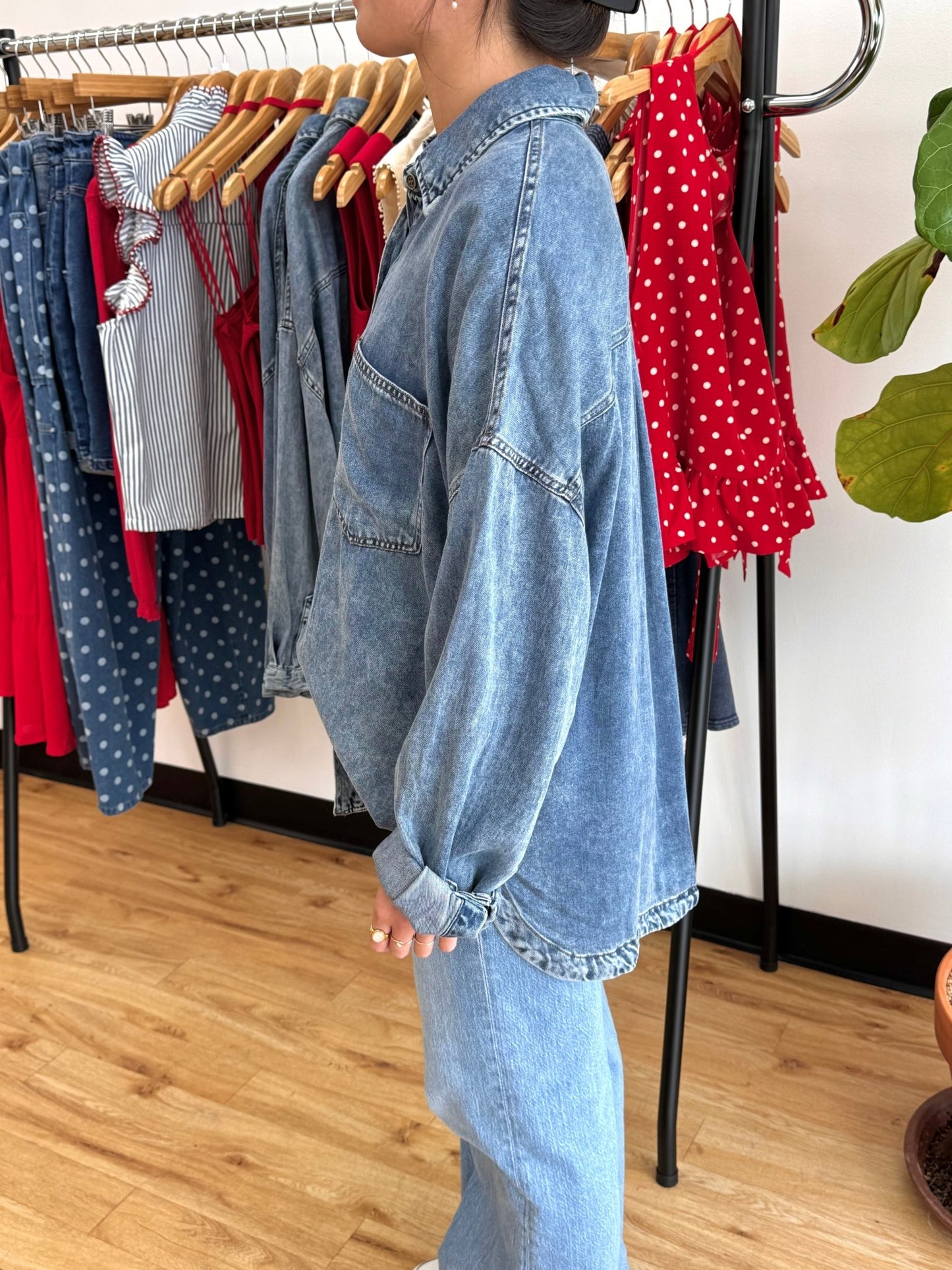 Chambray Button Down Top Outerwear