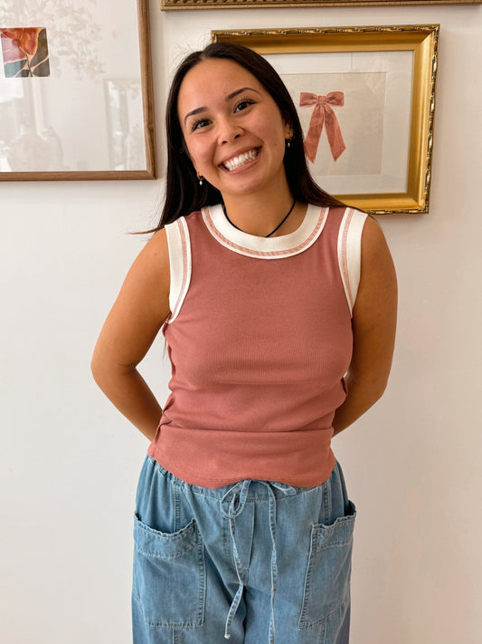Contrast Trim Tank Top Shirts & Tops