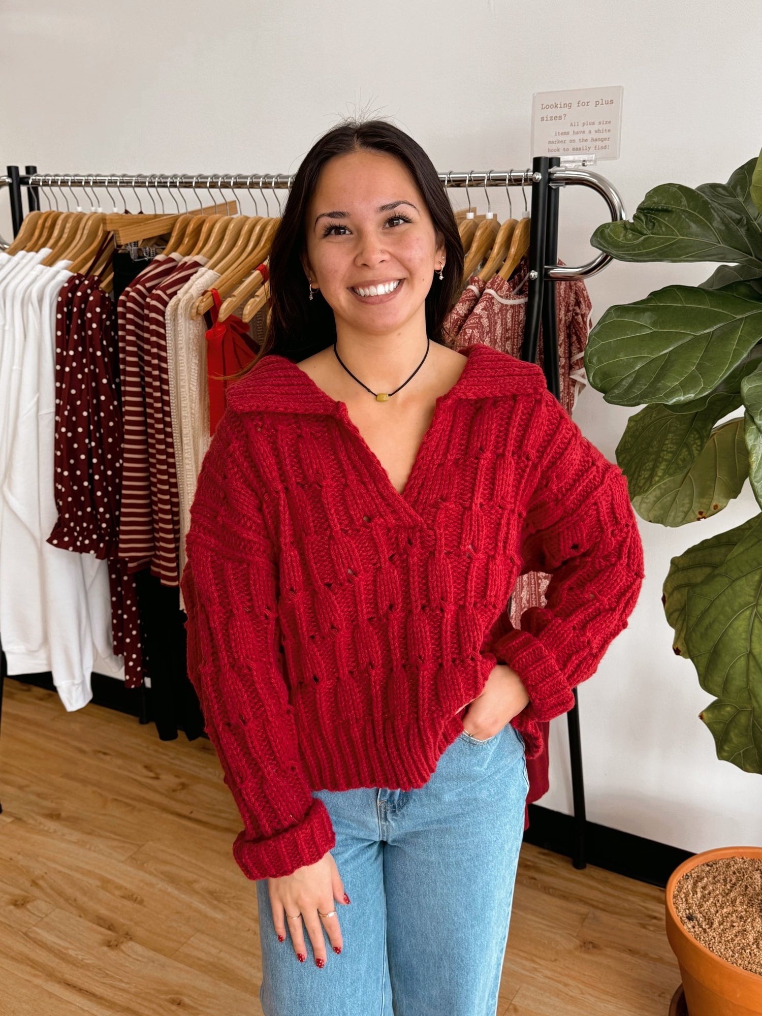 Crimson Chunky Knit Sweater Shirts & Tops
